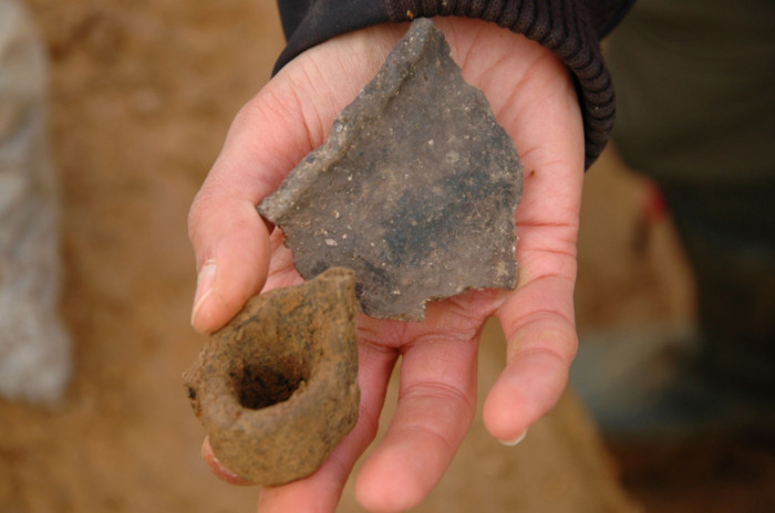 Close-up of typical Iron Age pottery shards.