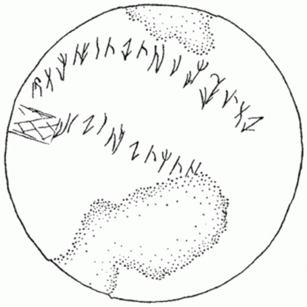 Drawing of the characters forming the Issyk inscription.