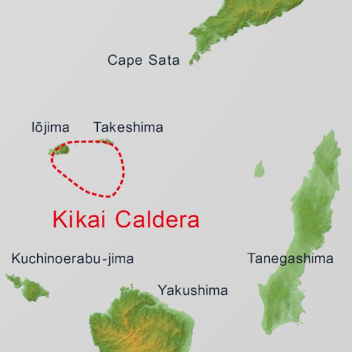 Relief map showing the Kikai Caldera south of Kyushu.