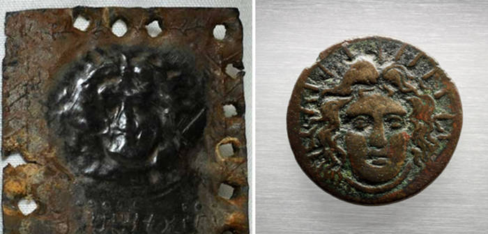 Comparison of the 'Jesus' image in the codeice, and a Helios coin.