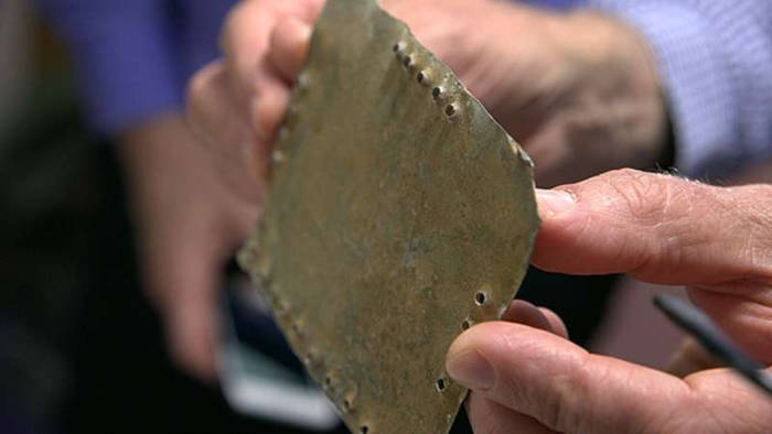 Sample from the Jordan codices showing corrosion and patina