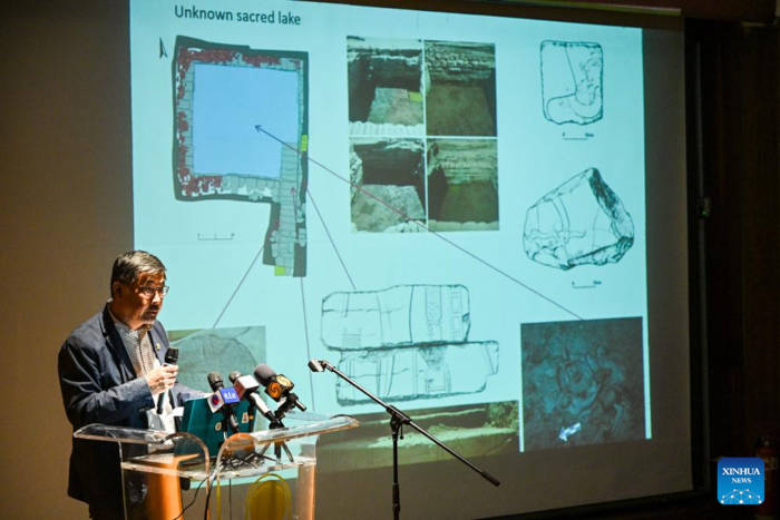 Jia Xiaobing, the Chinese head of the Egyptian-Chinese archaeological mission, presents archaeological discoveries in Luxor