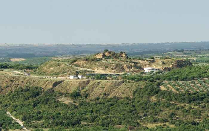 The Kasta Tomb mound at Amphipolis, northern Greece, viewed from the ancient city,
