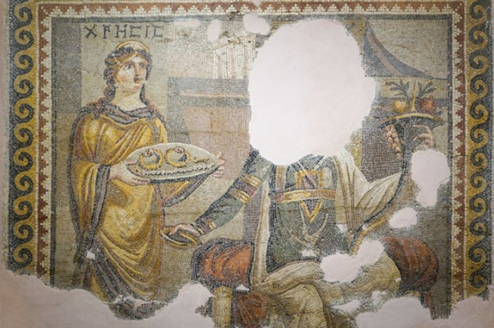 The full Khresis Mosaic showing both figures