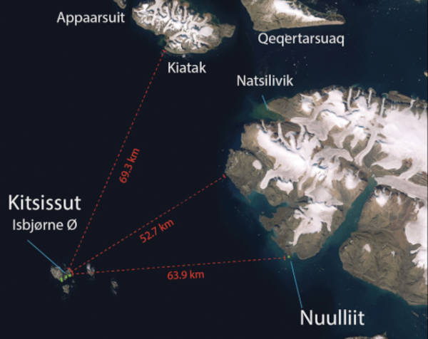 Map of the crossing options to reach Kitsissut
