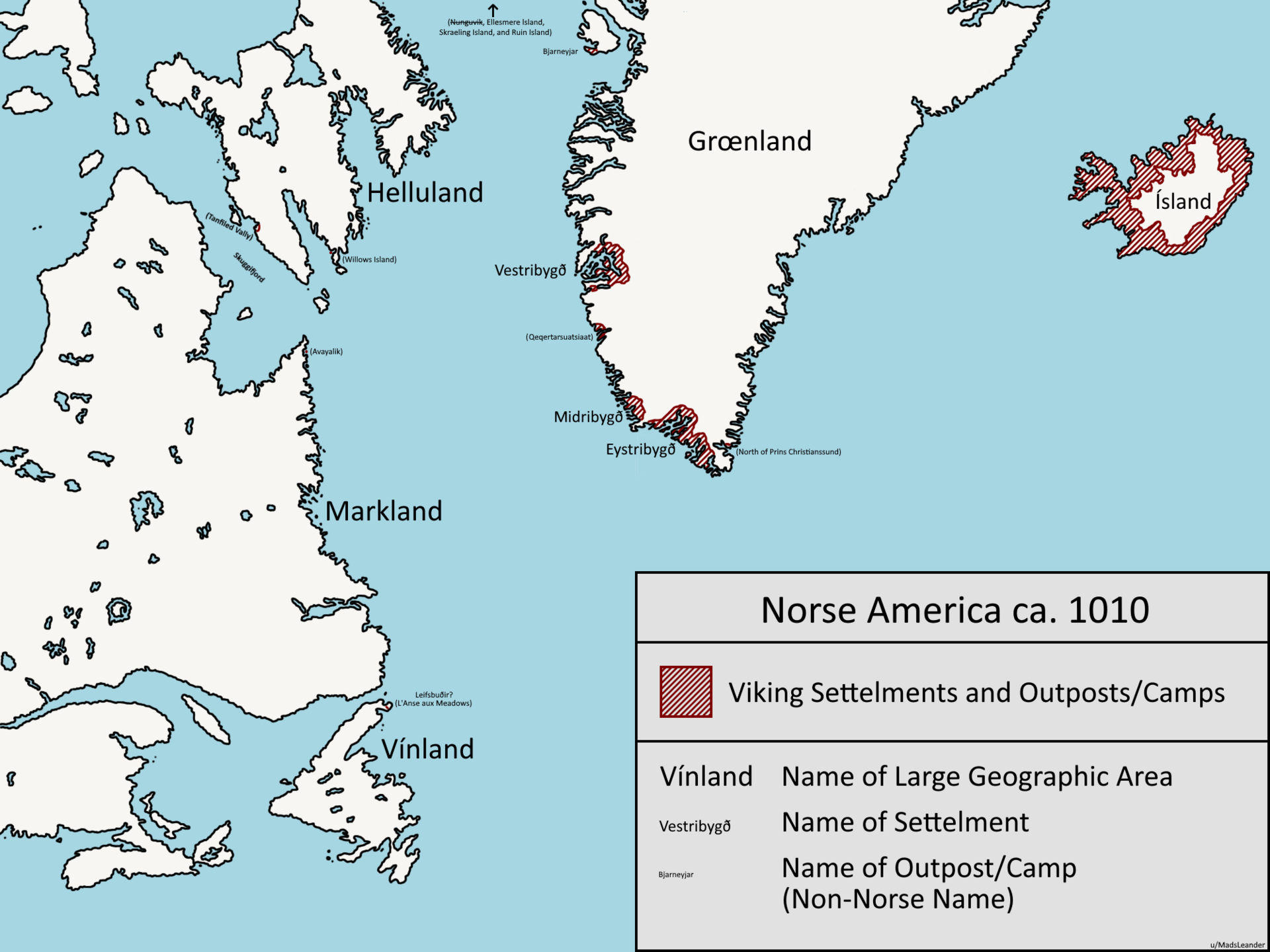 Known Viking Settlements in North America 1010 AD