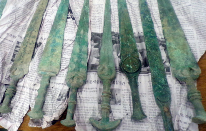 A selection of the looted Bronze Age swords.