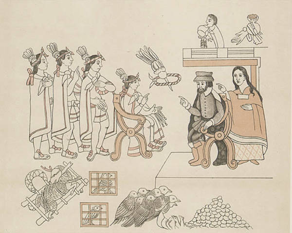 Historical depiction of Cortés and La Malinche