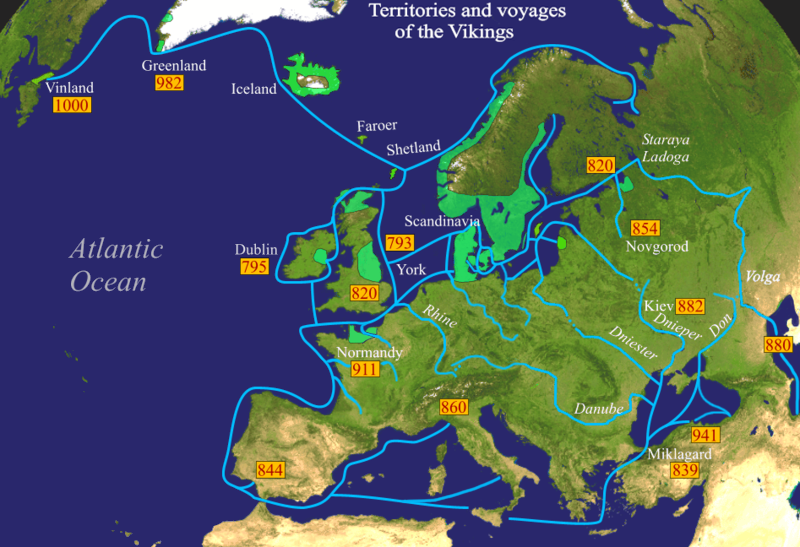 Map of Viking Territories and Voyages