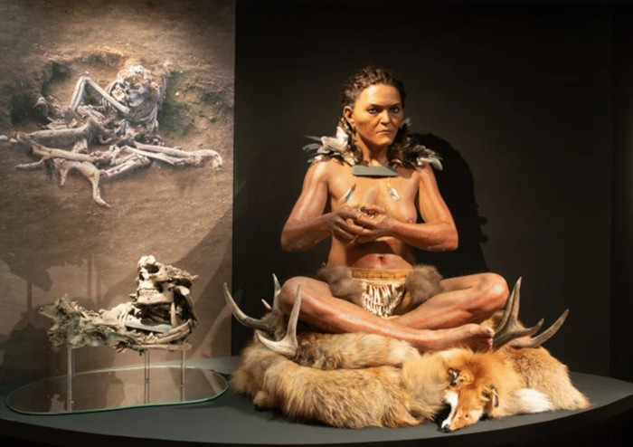 Reconstruction of the “Sitting woman” in grave XXII, Skateholm II