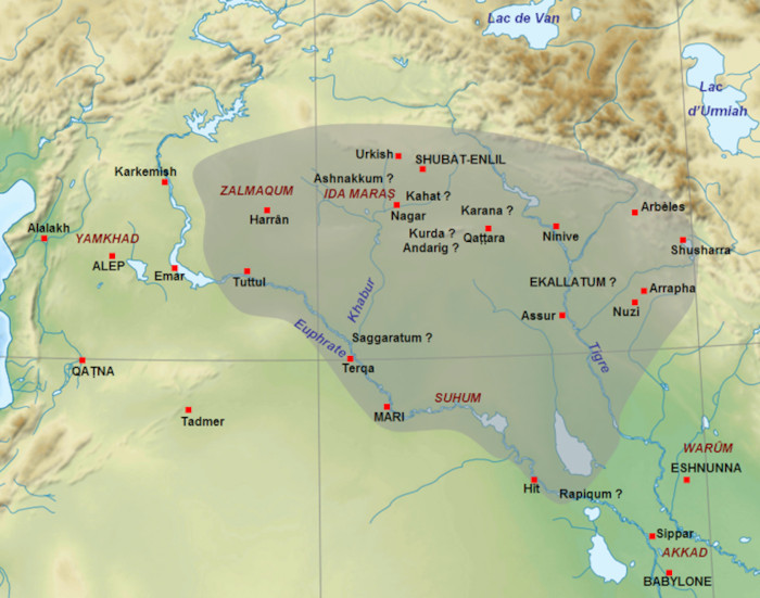 Map showing the territorial extent of the kingdom/empire of Shamshi-Adad I (c. 1809–1776 BC),