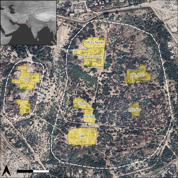 Map of Mohenjo-daro and its excavation areas