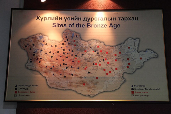 Map showing sites of the Bronze Age in Mongolia