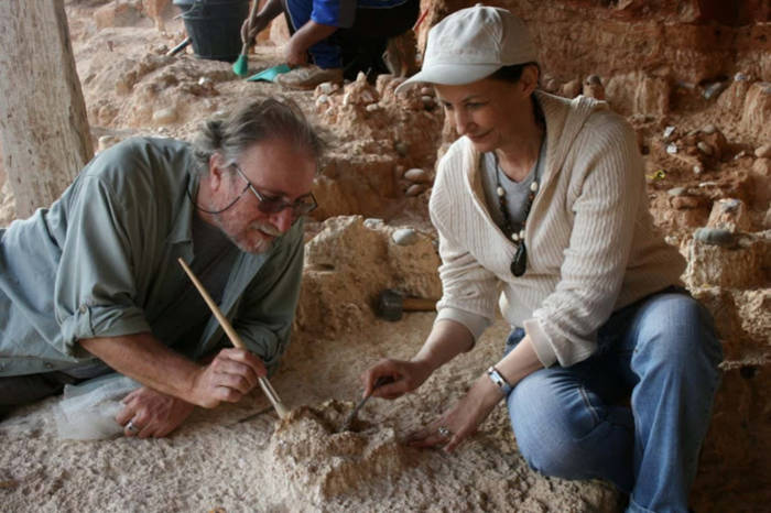 Researchers Jean-Paul Raynal and Fatima Zohra Sihi-Alaoui at the excavation site.