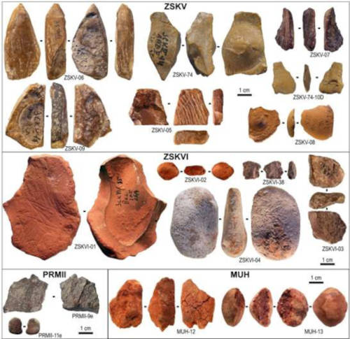An array of ochre fragments found and studied.