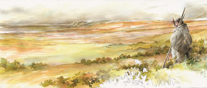 Artists impression of glacial landscape encountered by Neanderthals.