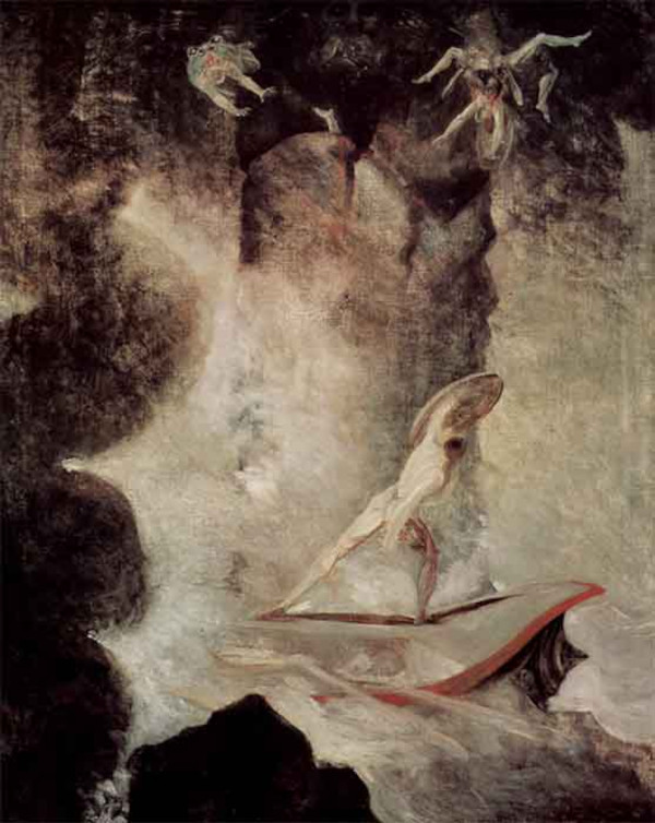 Painting of Odysseus facing the choice between Scylla and Charybdis.