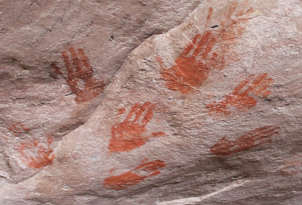 San/Bushmen handprints on the ceiling of Diepkloof Rock Shelter