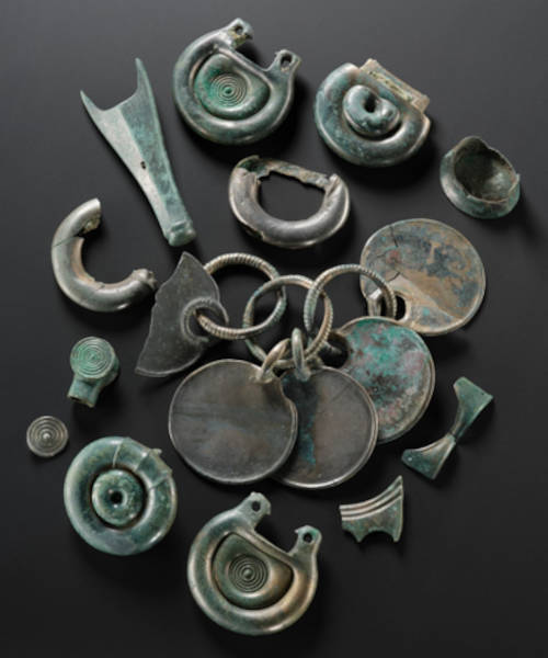 A selection of the various items found in the peebles Hoard.