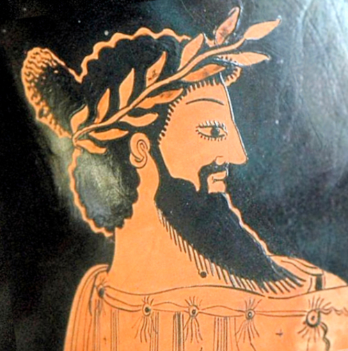 Croesus portrait on black and red ceramic.