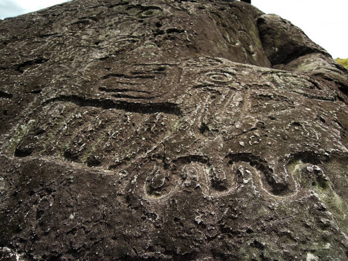 Historic photo of another petroglyph rock, located in Acequias, town of Barinas state, in Venezuela. 