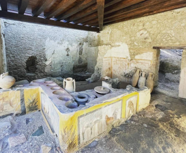 View of the thermopolium of the rooster in Pompeii