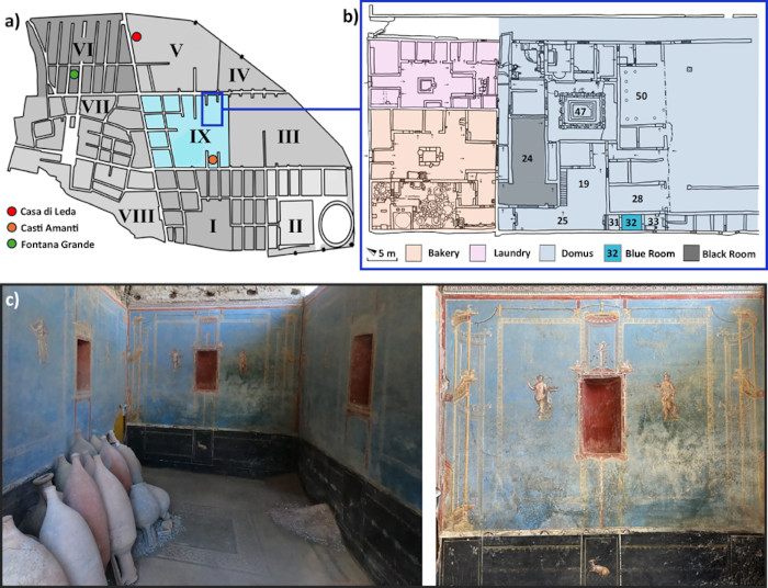 images from the study showing the Blue Room's location and pigment distribution