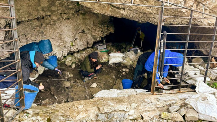 Archaeological excavation works inside Cova 338.
