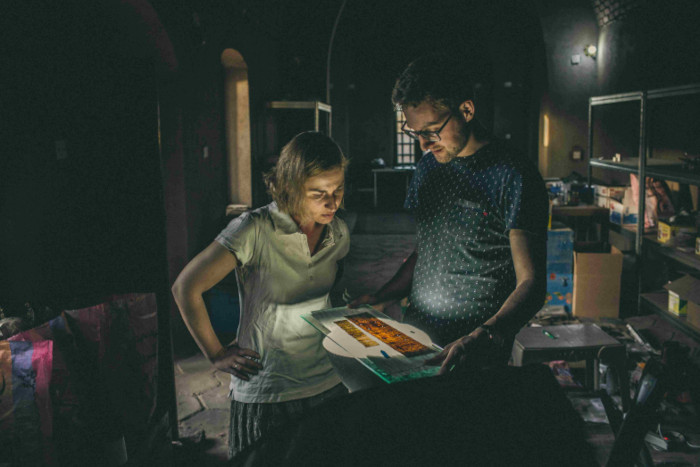 Representation of researchers examining the document