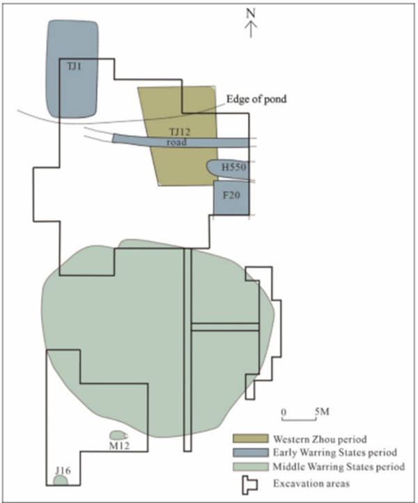 Plan of the three platforms at Qianzhongzitou and associated features