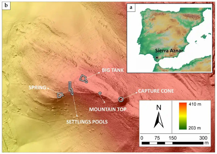 Topographic map showing the layout of the Sierra Aznar water management system