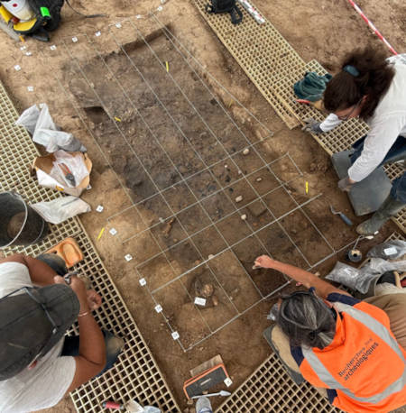 The beginning f the excavation of the Roman pyre burial in Dordogne, France. 