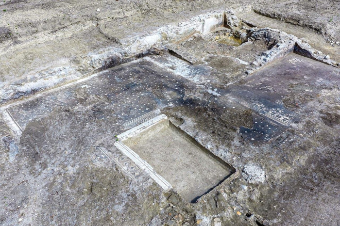 Aerial view of part of the Roman Villa at Castel di Guido. 