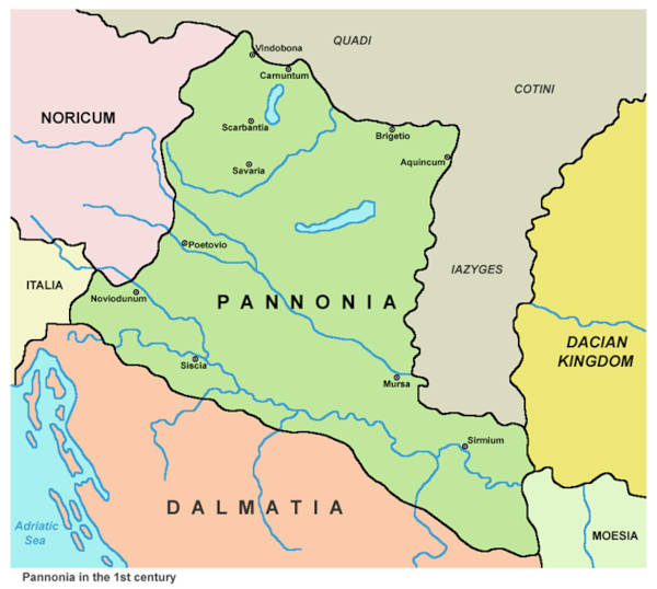 Map of region including Roman Pannonia