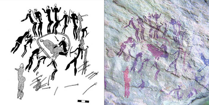 Tracing of San rock art depicting a girl's initiation ritual