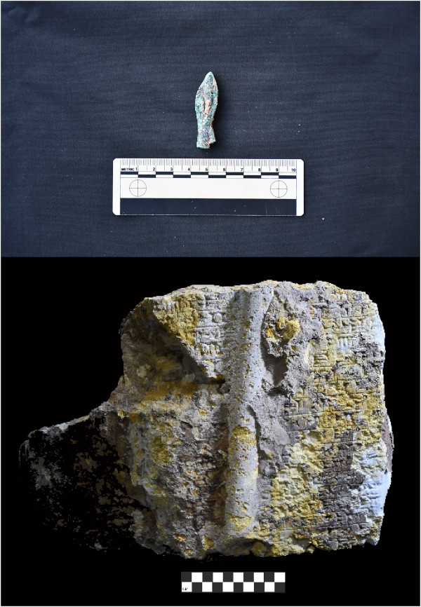Top: arrowheads; bottom: stele fragments