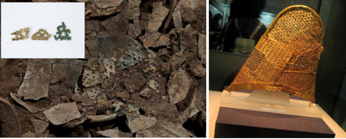 Crown pieces, and an example of a Silla crown from another burial.