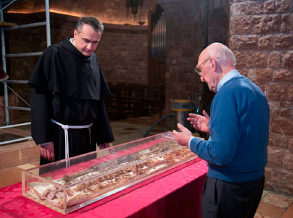 The skeletal remains of St Francis of Assisi on display.