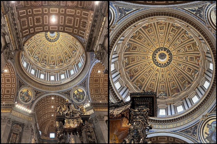Interior views of the mosaic-decorated dome of St. Peter’s Basilica