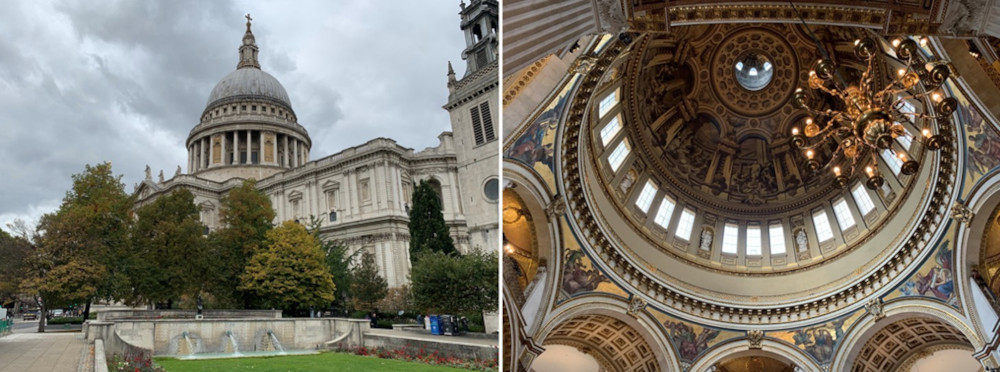 St. Paul’s Cathedral in London, exterior and interior views of the great dome built by Sir Christopher Wren