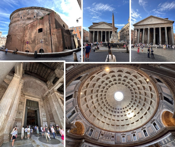 Montage of views of the Pantheon, the great Roman temple and concrete dome constructed by Hadrian between 118 and 125 CE.