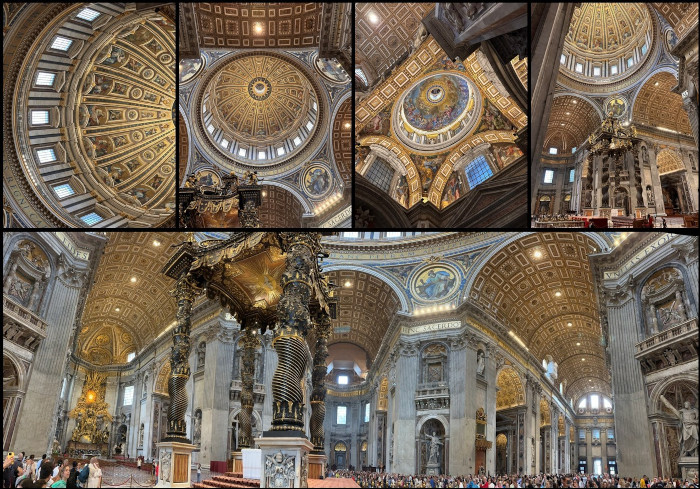 A montage of views of the interior of St. Peter’s Basilica.