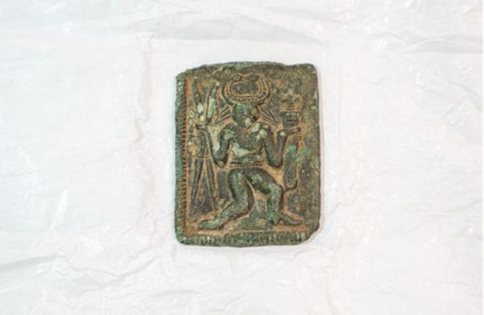 The small copper-alloy die stamp found by metal detectorist Stephen Newbury near Lynsted, Kent.