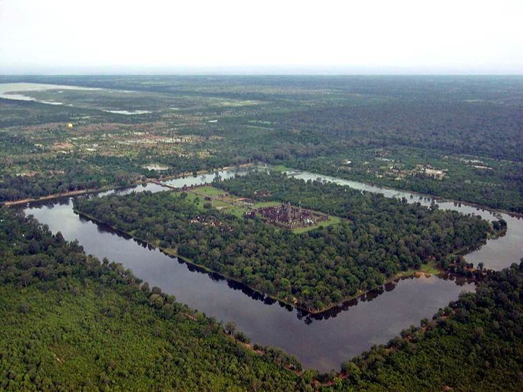 The vast manmade moat around the temple of Angkor Wat
