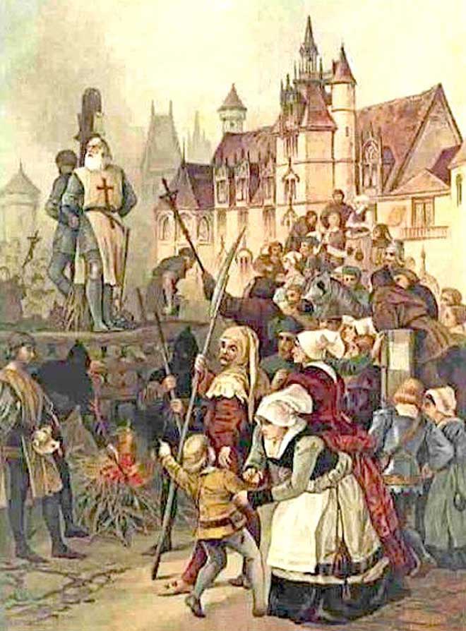 The burning of Jacques de Molay, 1314.