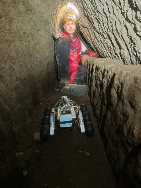 Researchers exploring the cuniculi beneath Veii using advanced technology