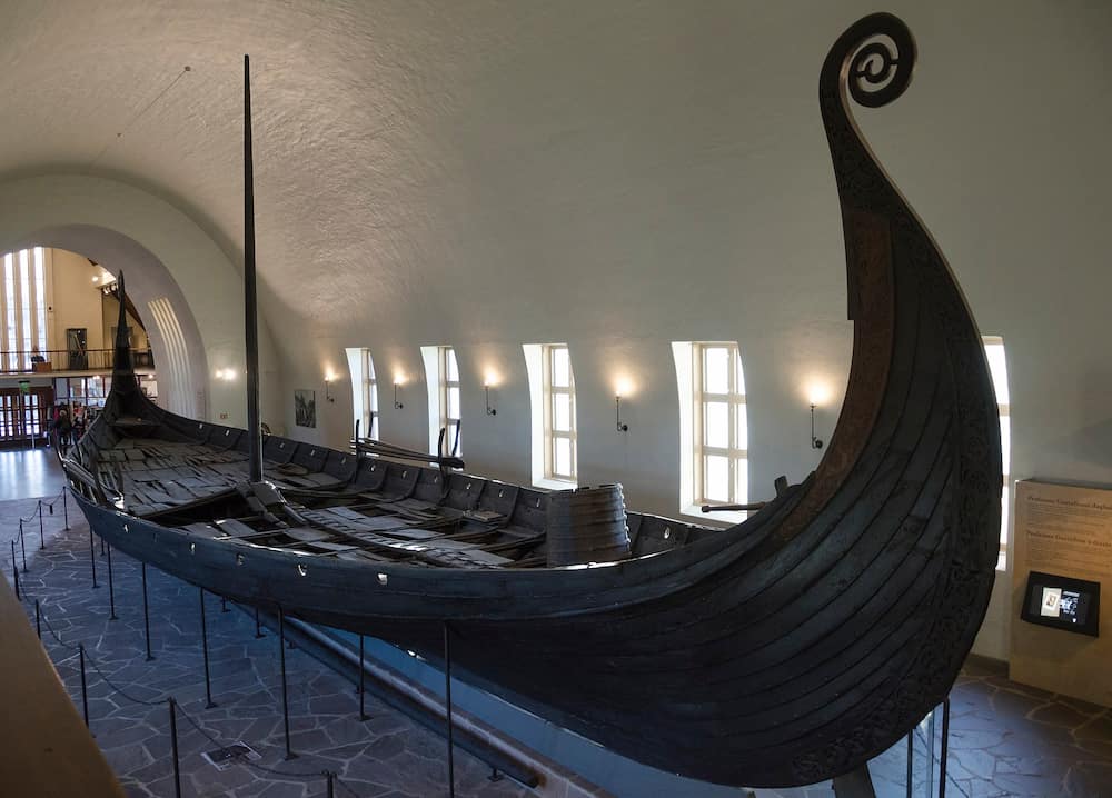 The Oseberg ship on display at the Viking Ship Museum, Oslo, Norway — one of the finest examples of early Viking maritime craftsmanship
