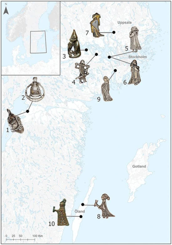 Map showing the locations of the figurine finds.