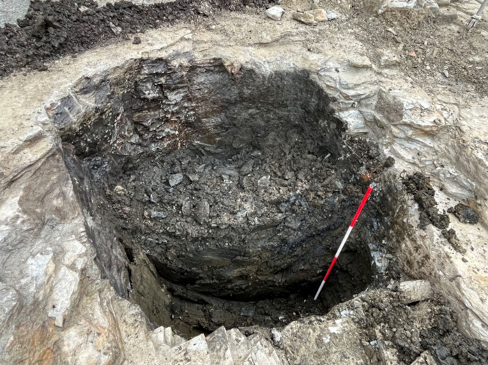 The medieval latrine, half excavated.