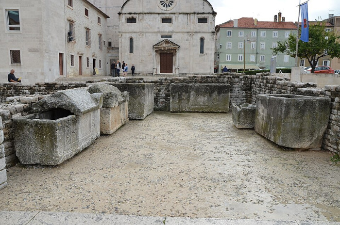 Roman sarcophagi in the forum in Zadar
